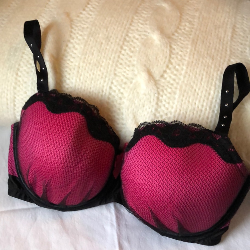 Cacique demi cup pink and black bra